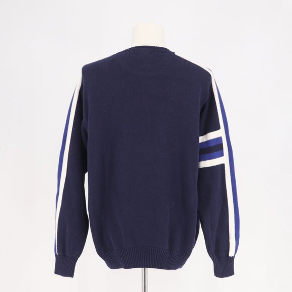 90s VINTAGE IZOD SPORT Racing Stripe Navy Cotton Crewneck Sweater Size L - Picture 4 of 6